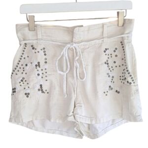 Y2K Da-Nang Small Cream Sequin Short Silk & Cotton Luxury Bohemian Vacation